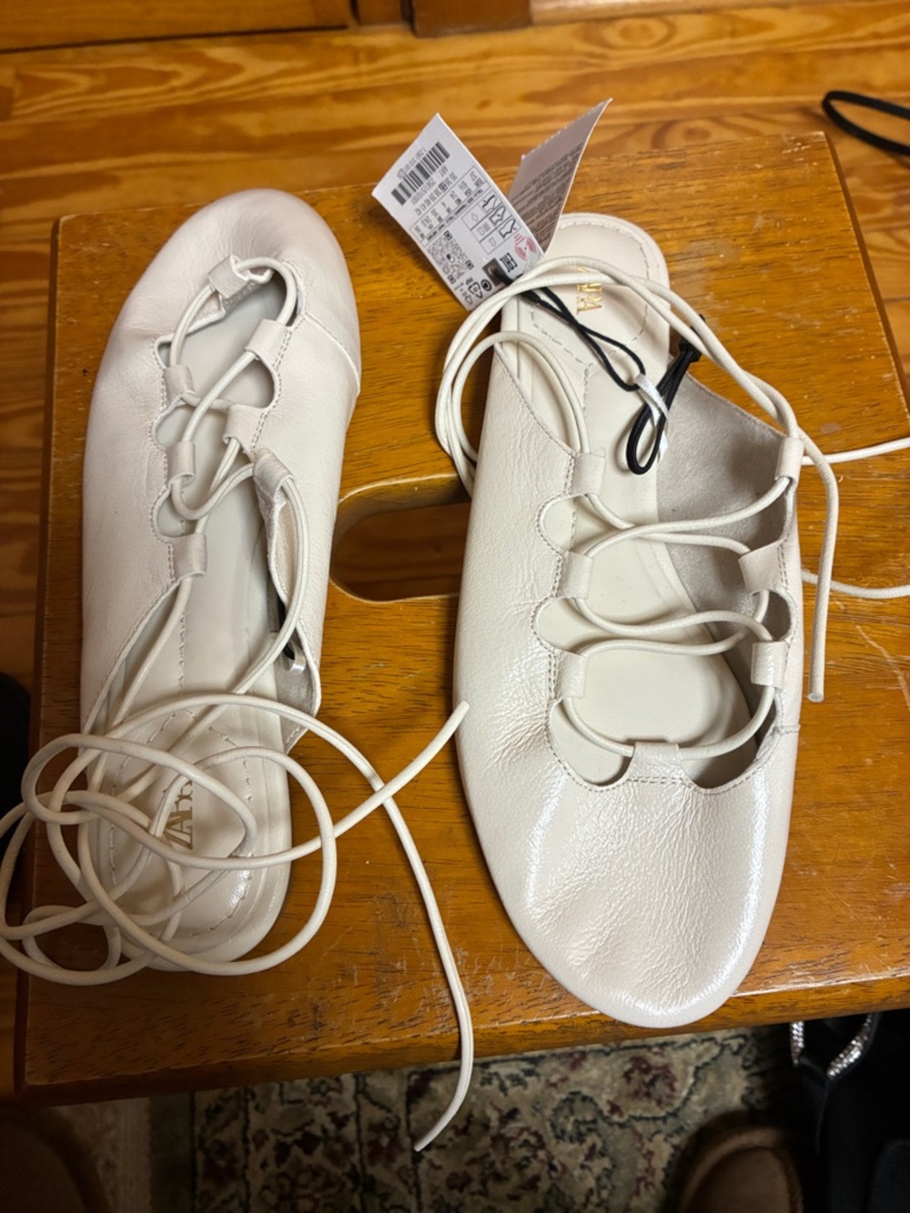 Zara Cream Lace-Up Ballet Flats
